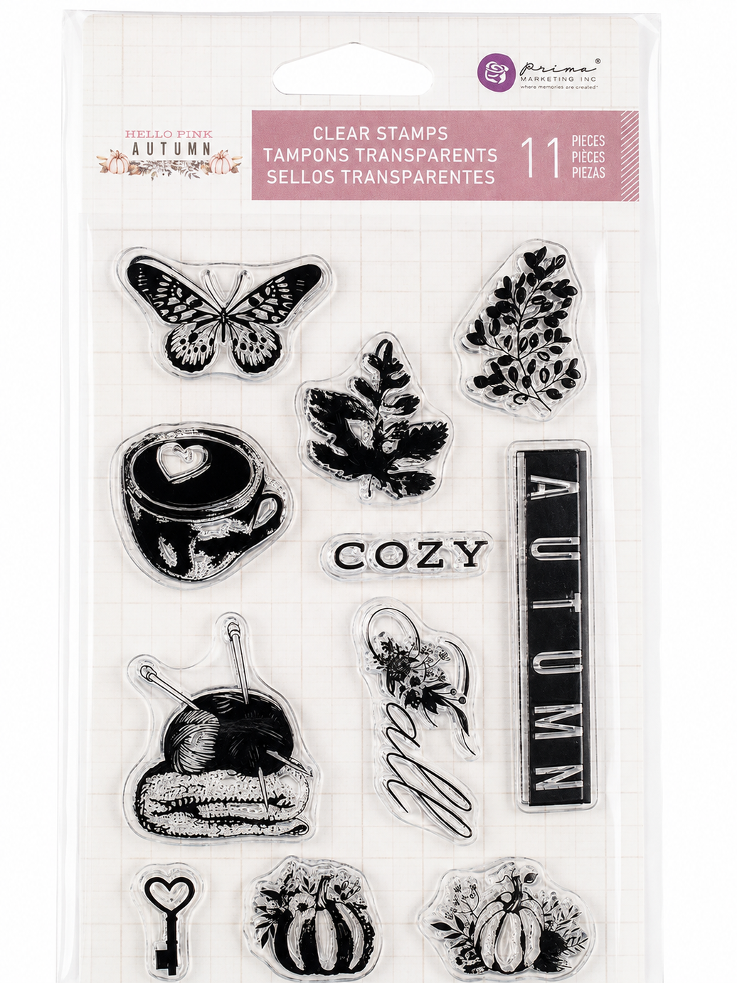 Hello Pink Autumn Stamps, Collection Clear Stamps – 11 pcs