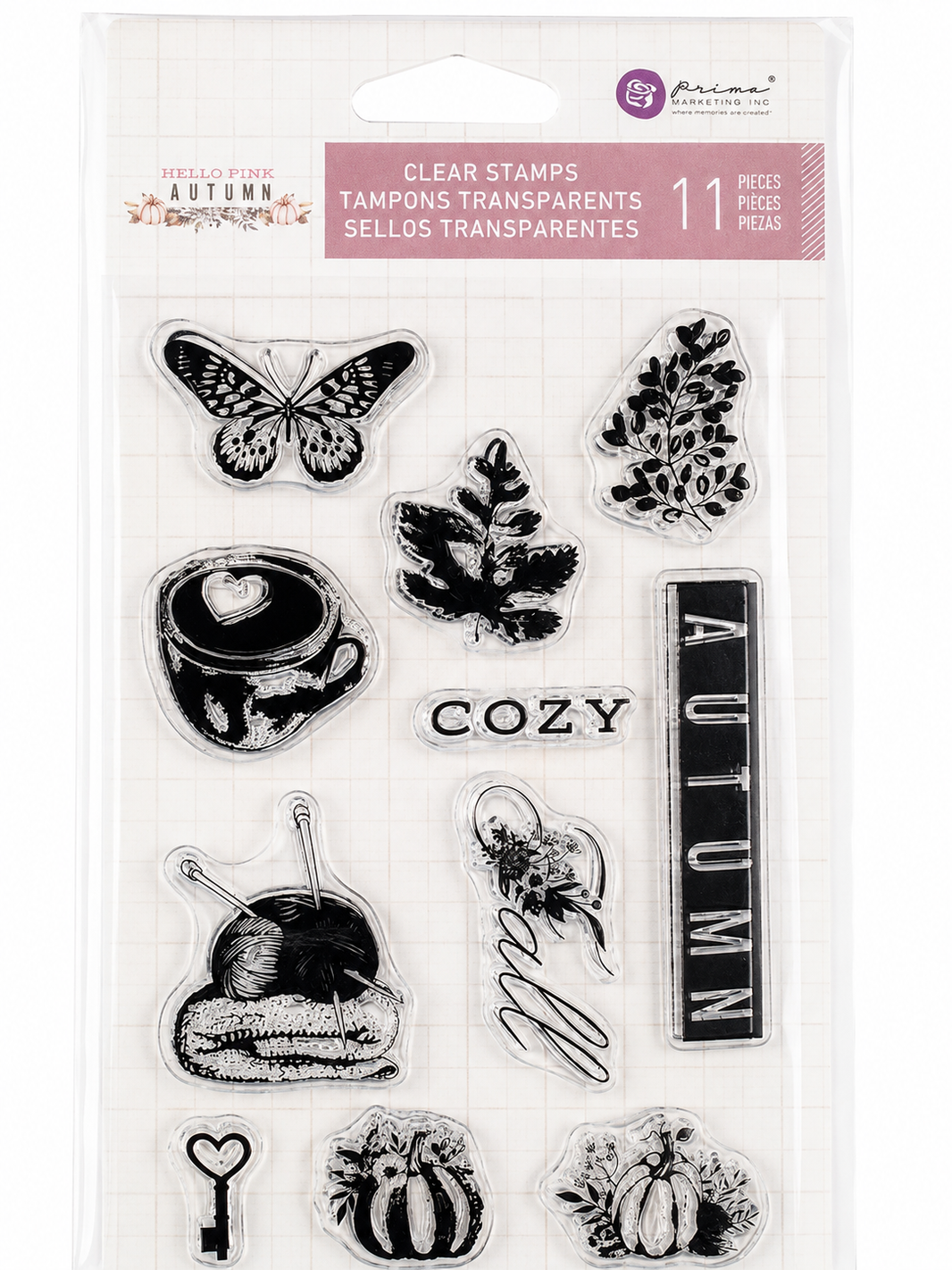 Hello Pink Autumn Stamps, Collection Clear Stamps – 11 pcs