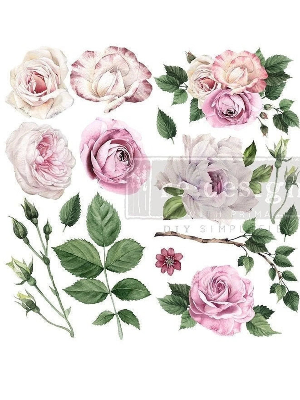 Delicate Roses Floral Furniture Transfer - Redesign with Prima Mini Decal