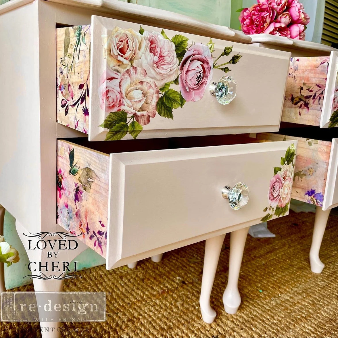 Delicate Roses Floral Furniture Transfer - Redesign with Prima Mini Decal