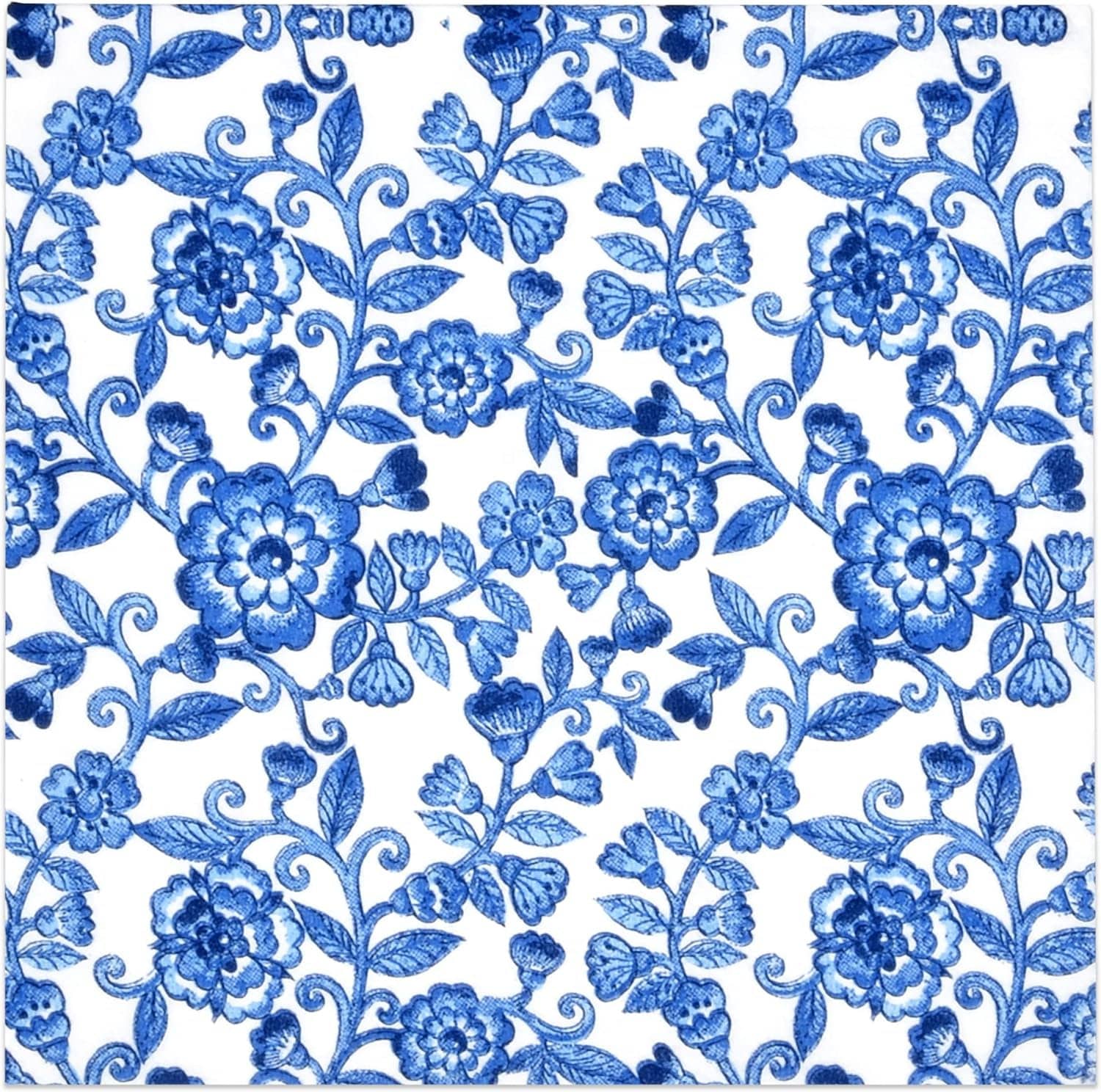 Blue Floral Decoupage Napkins: Bridal Shower Beverage Paper (3pc)