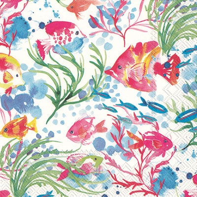 Ocean Fish Paper Napkins – Sea Life Decoupage, Ocean Fish Paper Napkin, Ocean Themed Paper, Under the Sea Paper, Nautical Paper, Ocean Paper