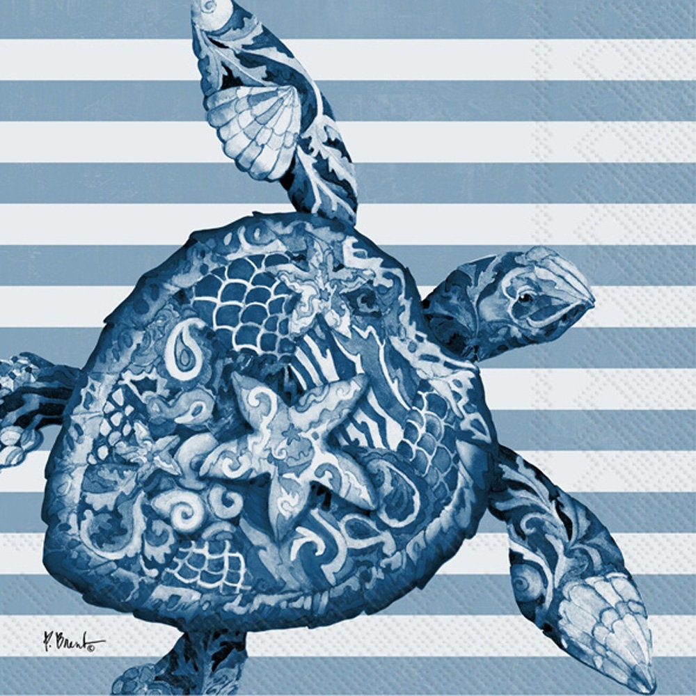 Sea Turtle Decoupage Napkins: Nautical Beach Wedding Decor, 3pc