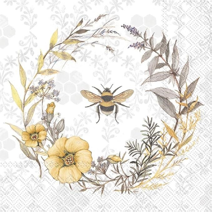 Bumble Bee Flower Decoupage Napkins: DIY Craft Paper (5x5 inches, 3 Ply, 3 Pack)