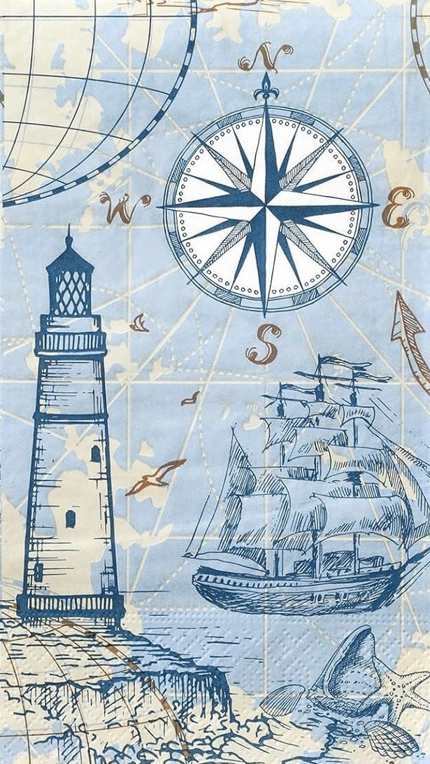 Nautical Decoupage Napkins: Lighthouse, Ship & Compass - 3 Pack