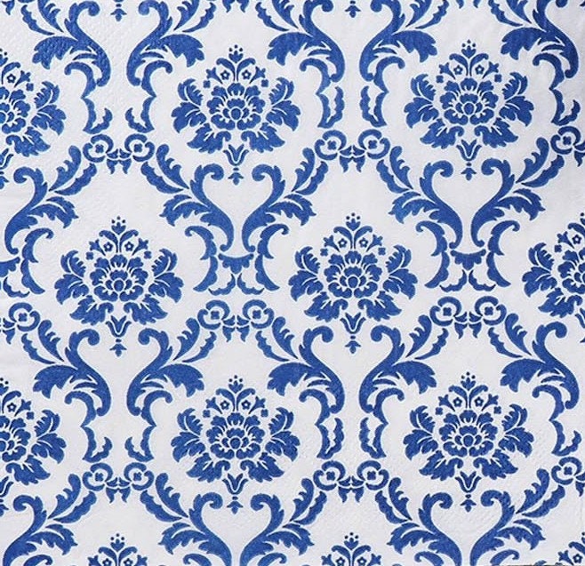 Blue Floral Decoupage Napkins (Set of 3): Shabby Chic DIY Paper