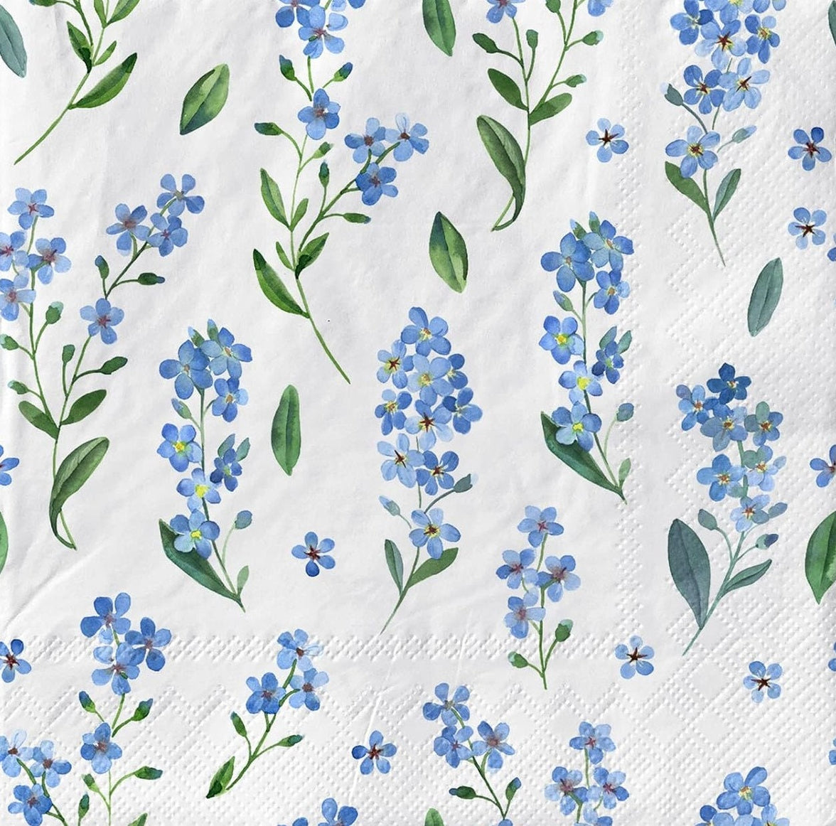 Forget Me Not Flower Napkins: Blue & White Decoupage Paper (3pcs, 6.5x6.5in Folded