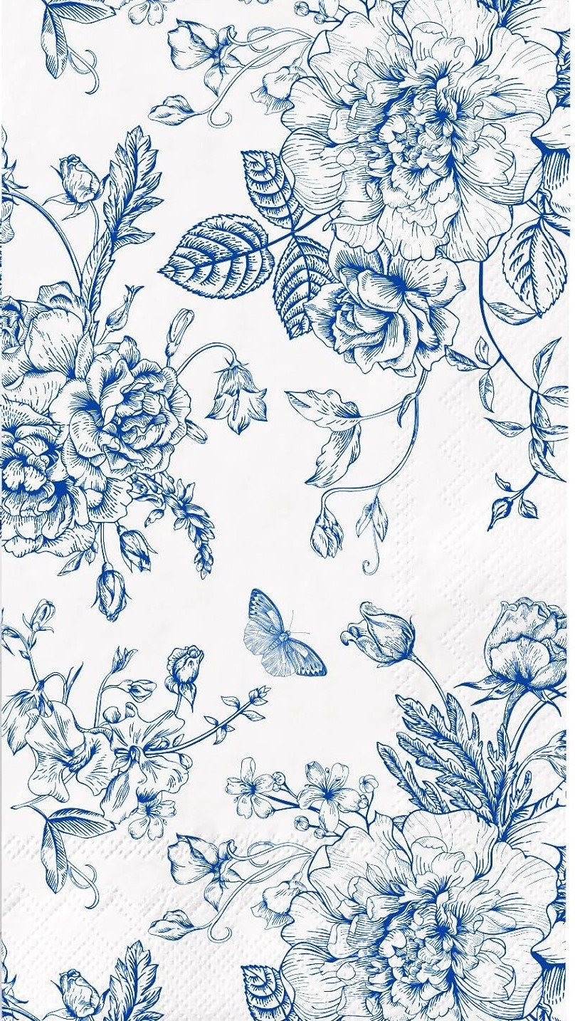 Blue Floral Decoupage Paper Napkins: Butterfly Rose Design (Set of 3)