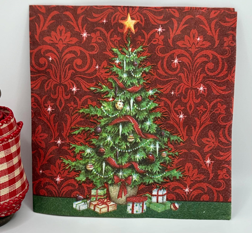 Christmas Tree Decoupage Napkins: Holiday Paper Craft (5x5 inch, 3pc)