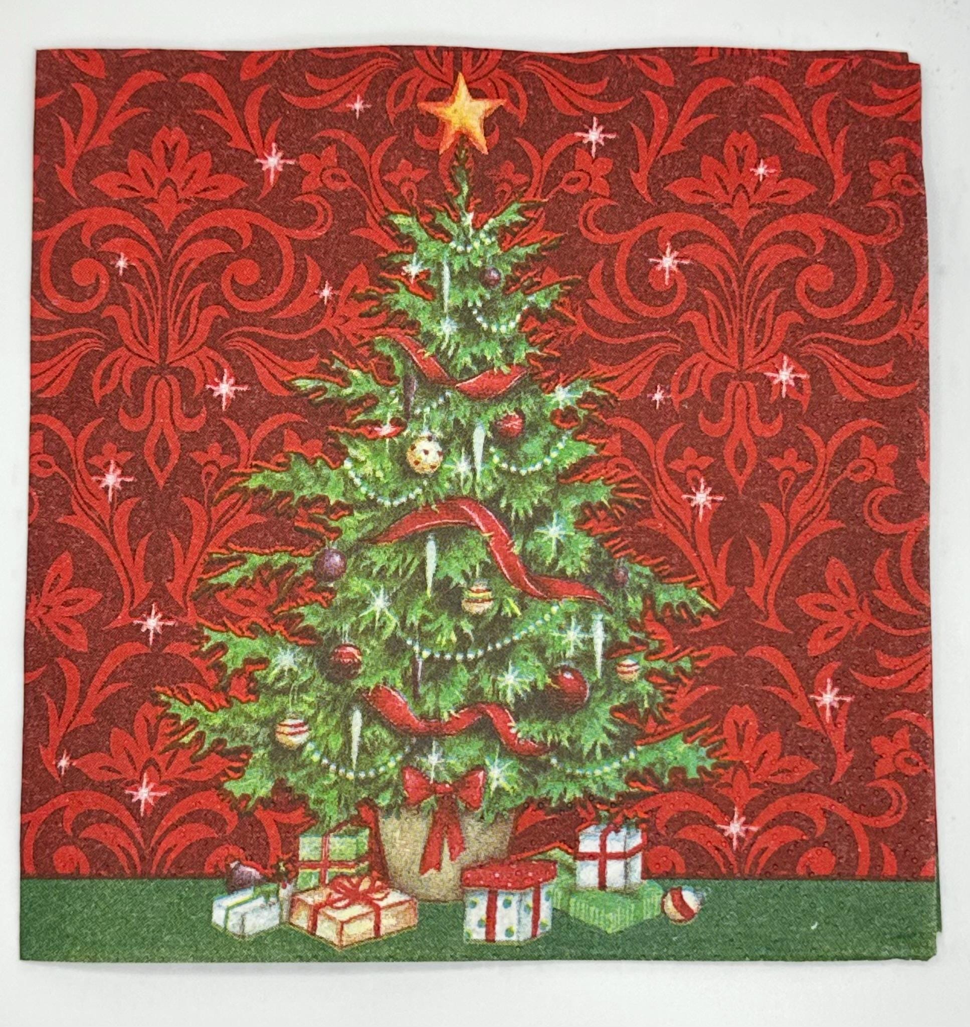 Christmas Tree Decoupage Napkins: Holiday Paper Craft (5x5 inch, 3pc)