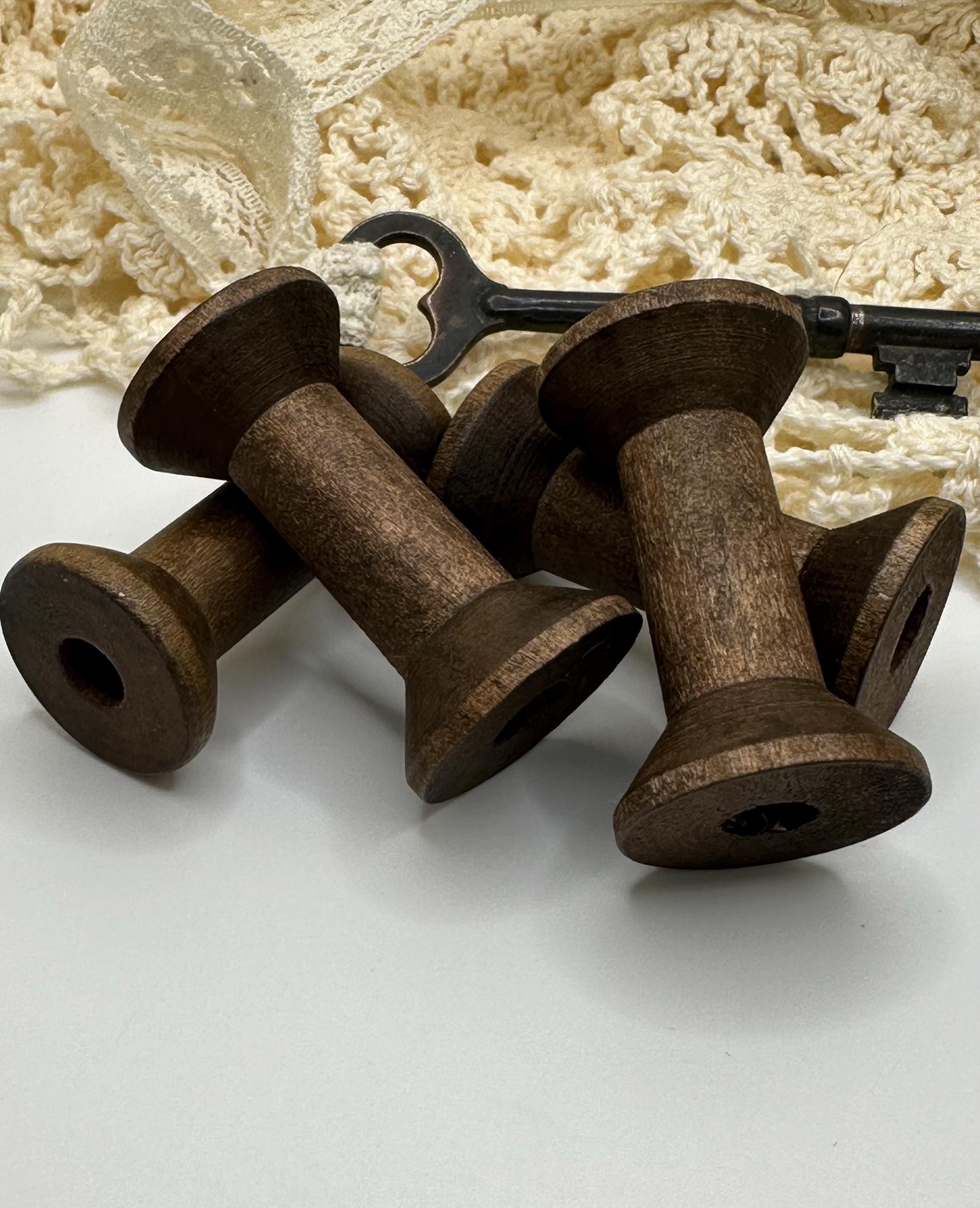 Spool - Tiny Wooden Spools, Vintage Style Wood Spools, Ribbon Storage, Vintage Wood, Coffee Stained Spools, Photography Props, Sewing Spools