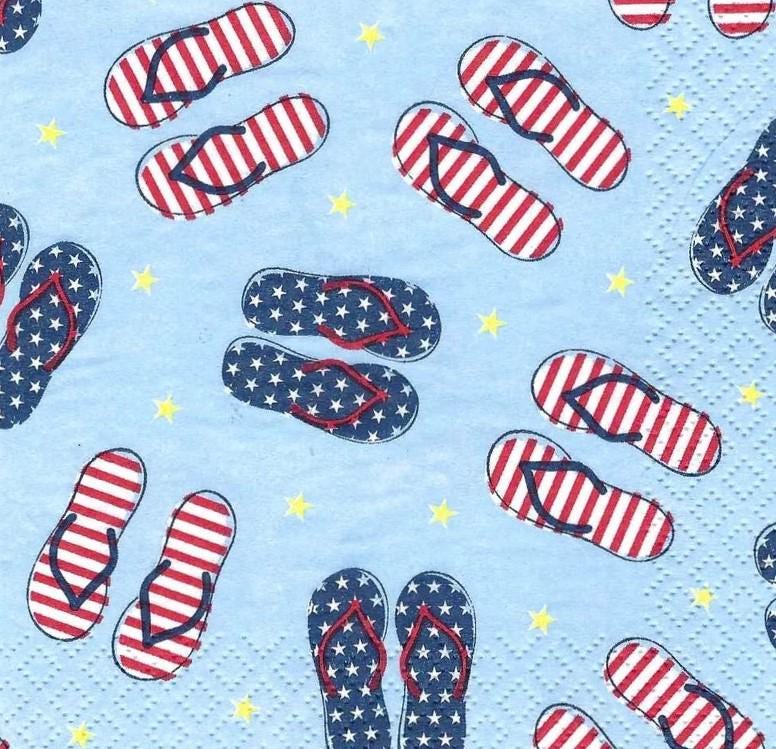 Fourth of July Flip Flop Decoupage Napkins: Red, White, and Blue (3pc)