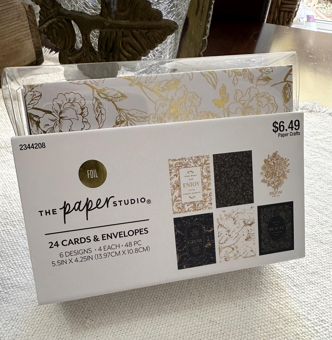 Black & Gold Note Cards - Paper Studio - 24 Cards with Envelopes