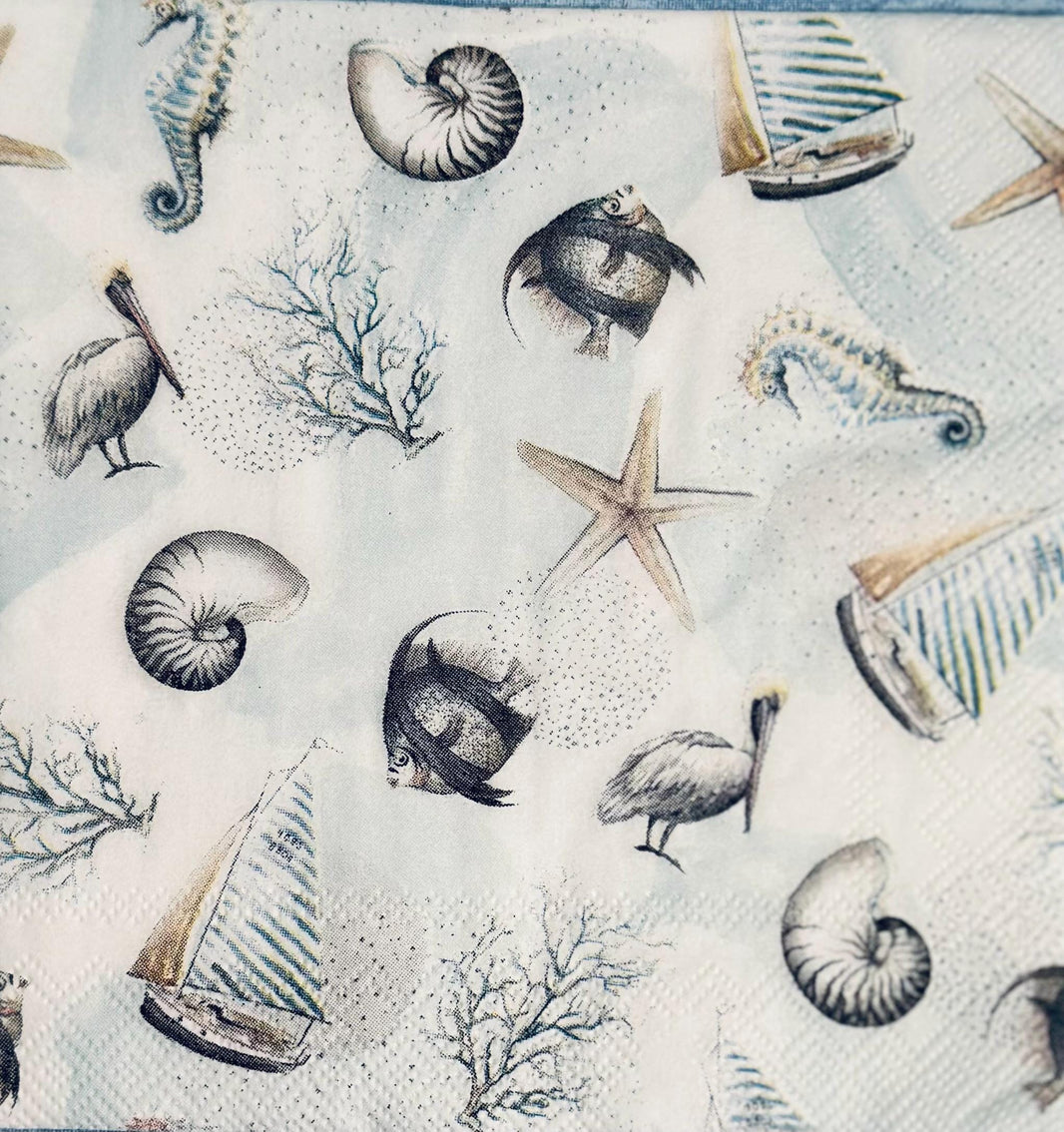 Seashell Napkins: Ocean Theme Decoupage Paper (3pc)