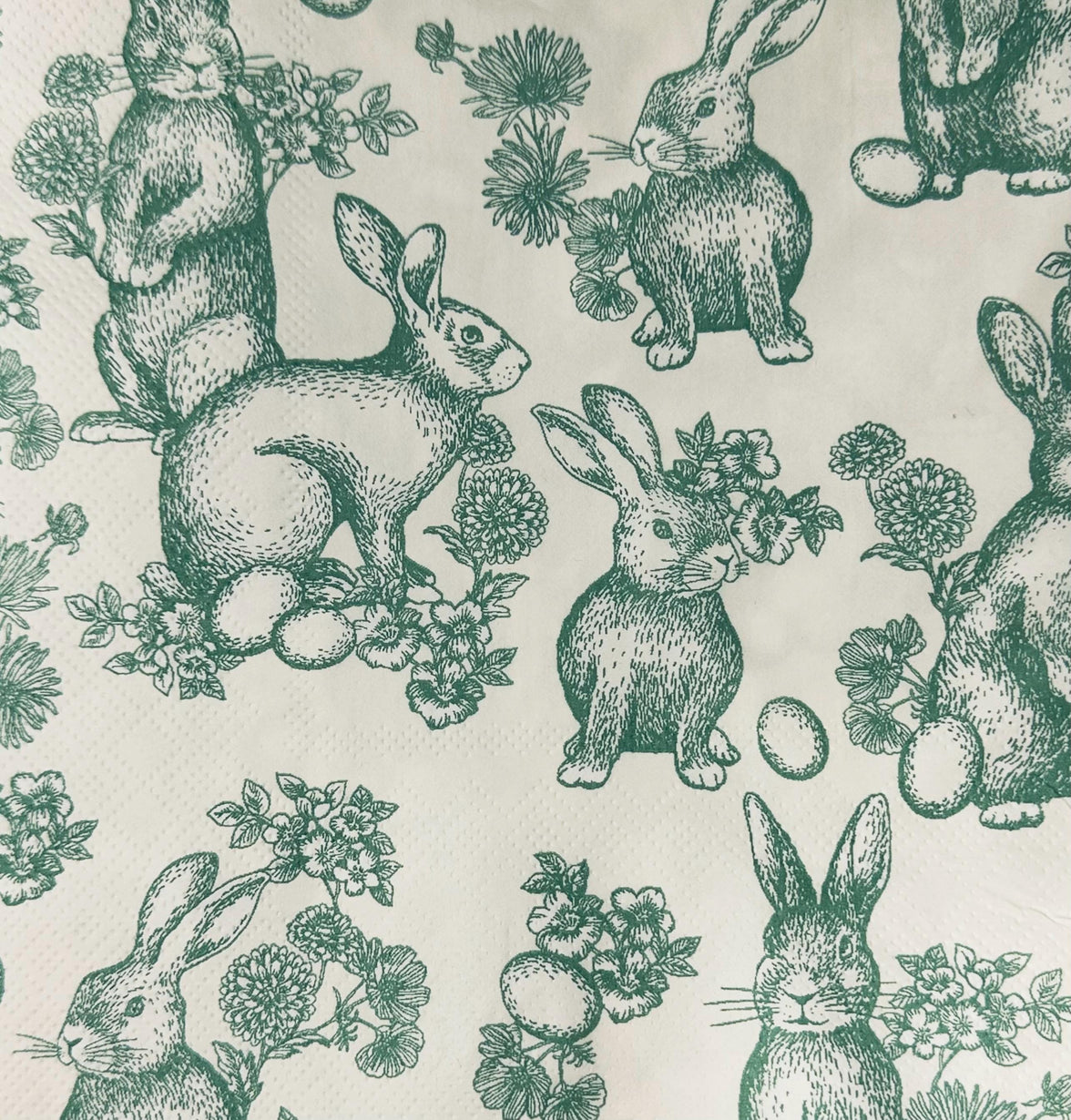 Bunny Decoupage Napkins: Light Green Rabbit Designs, Spring Decor