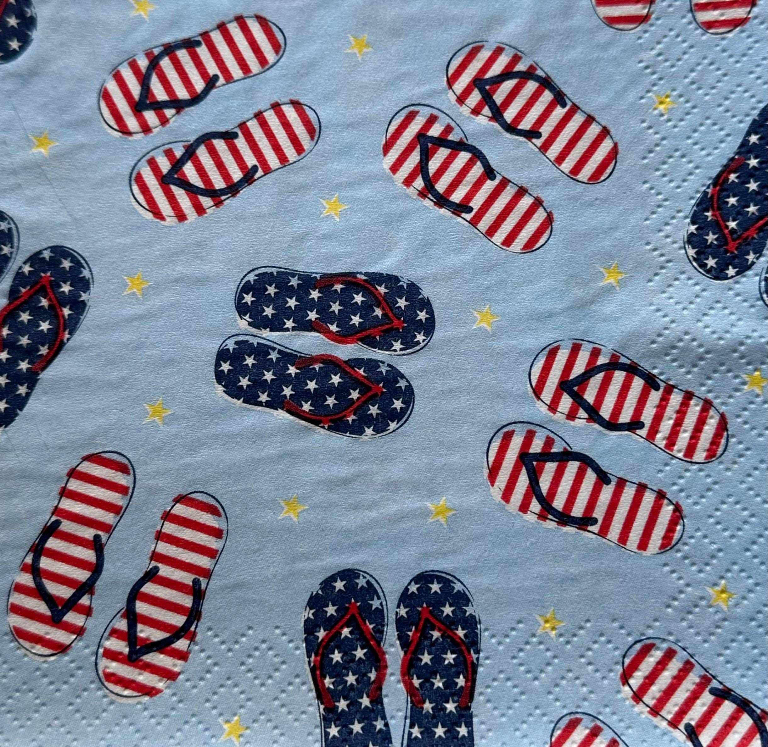 Fourth of July Flip Flop Decoupage Napkins: Red, White, and Blue (3pc)