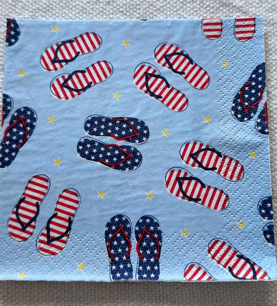 Fourth of July Flip Flop Decoupage Napkins: Red, White, and Blue (3pc)