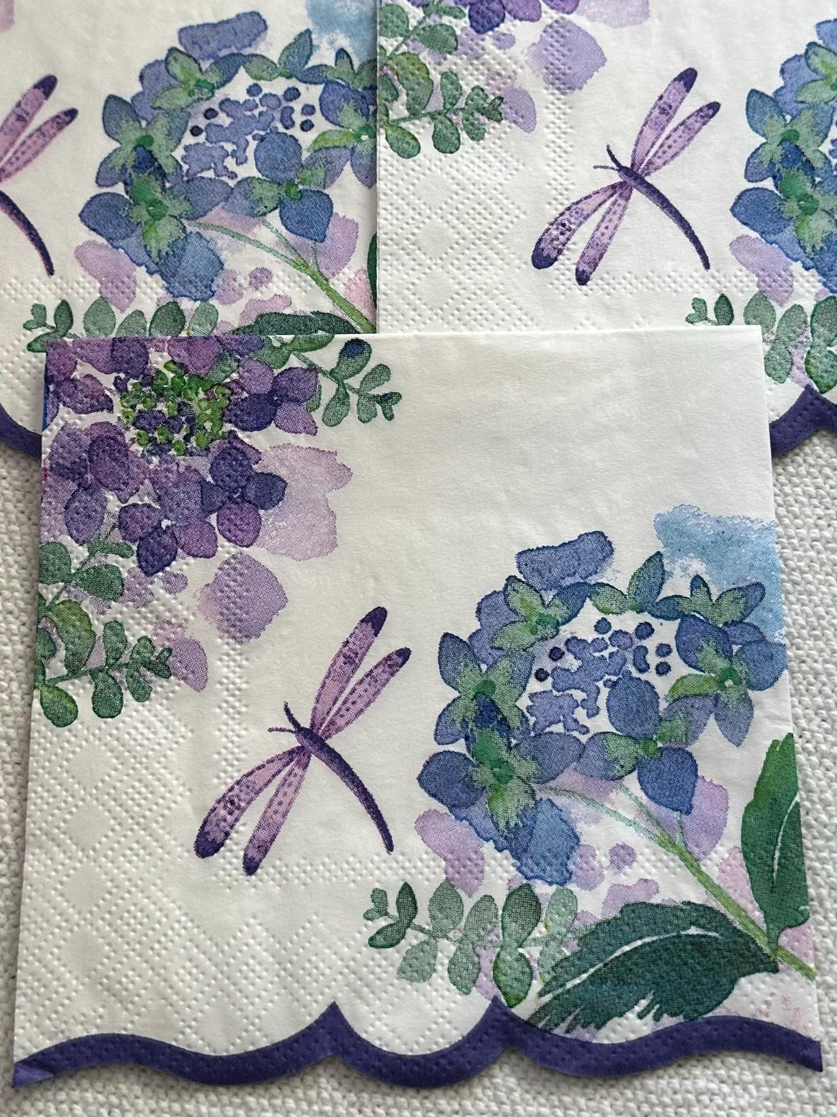 Floral Dragonfly Decoupage Napkins: Purple Flower Paper (5x5 inch, 3 Pcs)