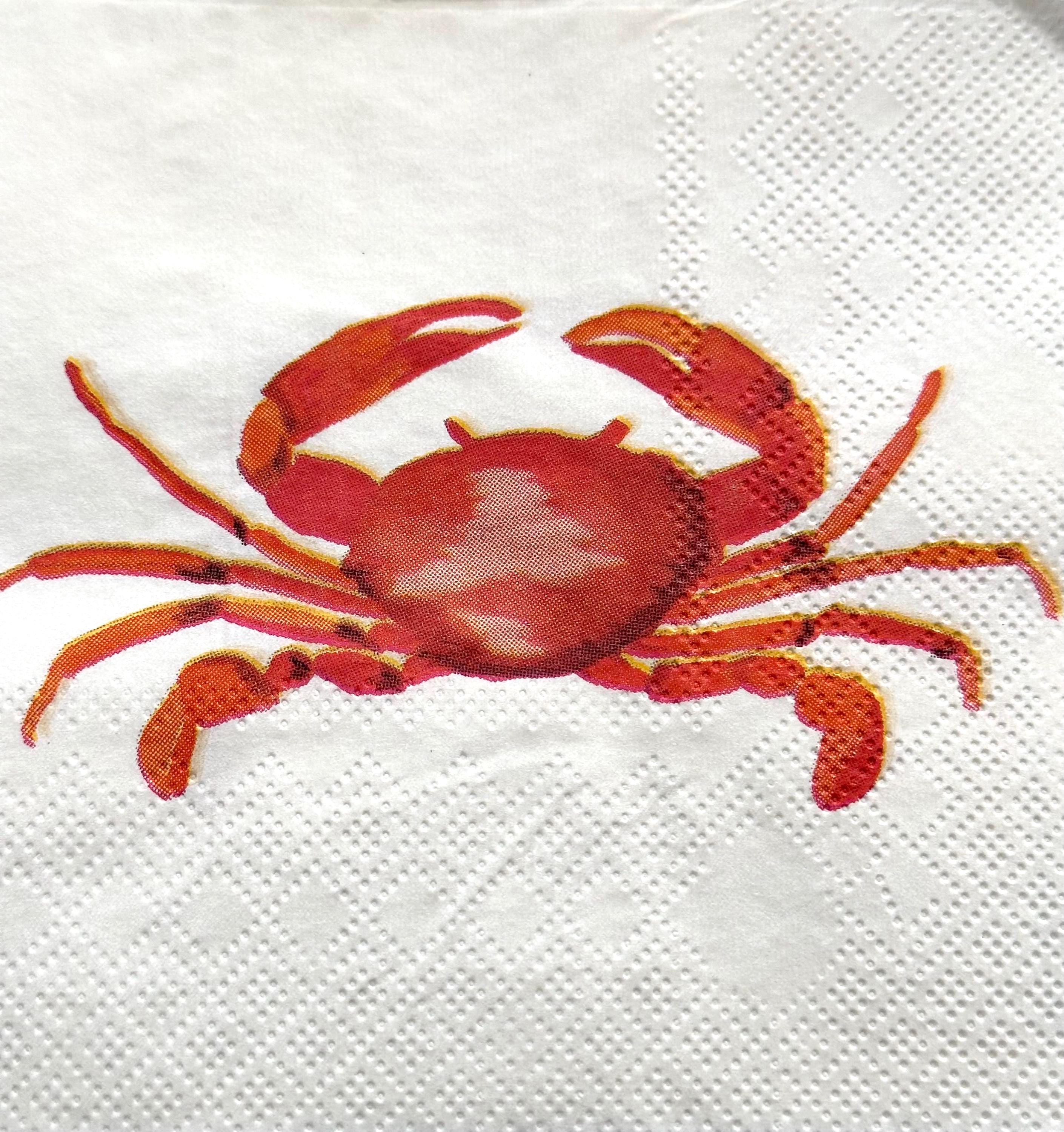 3pc Crab Napkins, Red Crab Decoupage Napkins, Ocean Napkin, Beverage Napkins, Decoupage Paper, Beach Wedding Ideas, Coral / Red Crab Paper