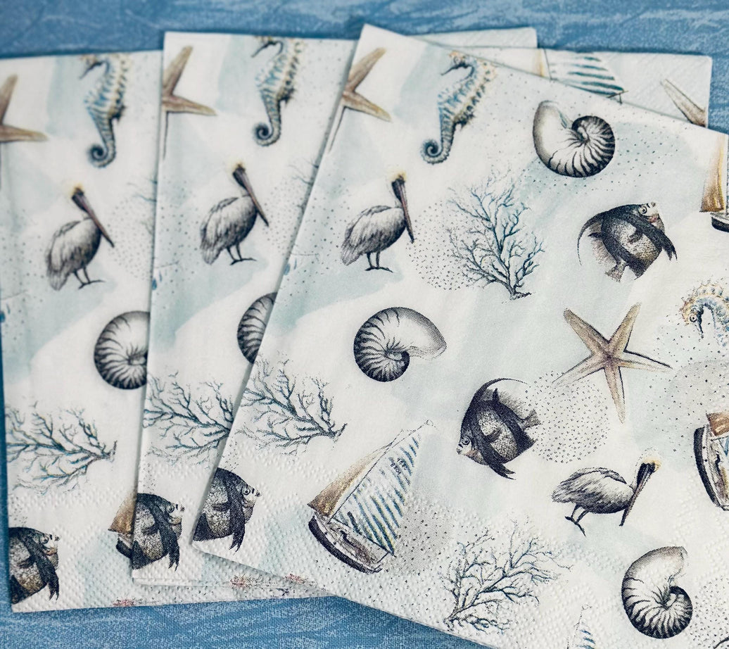 Seashell Napkins: Ocean Theme Decoupage Paper (3pc)