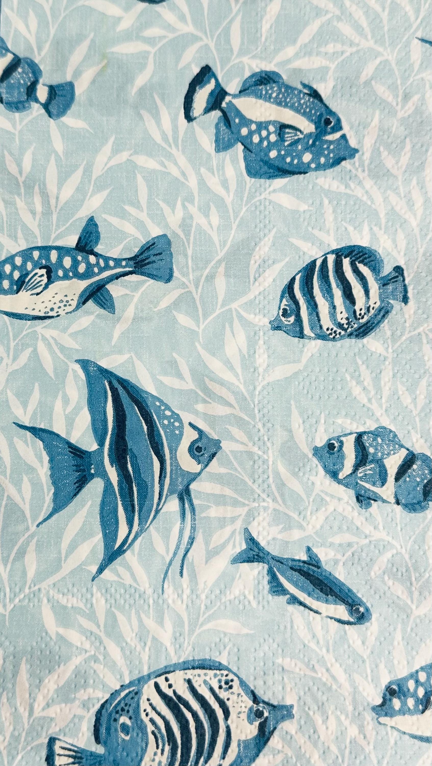 Fish Decoupage Napkins - 3pcs Blue Ocean Sea Life, Fish Napkins, Guest Fish Paper Napkin, Bridal Party Napkins, Something Blue, DIY Paper