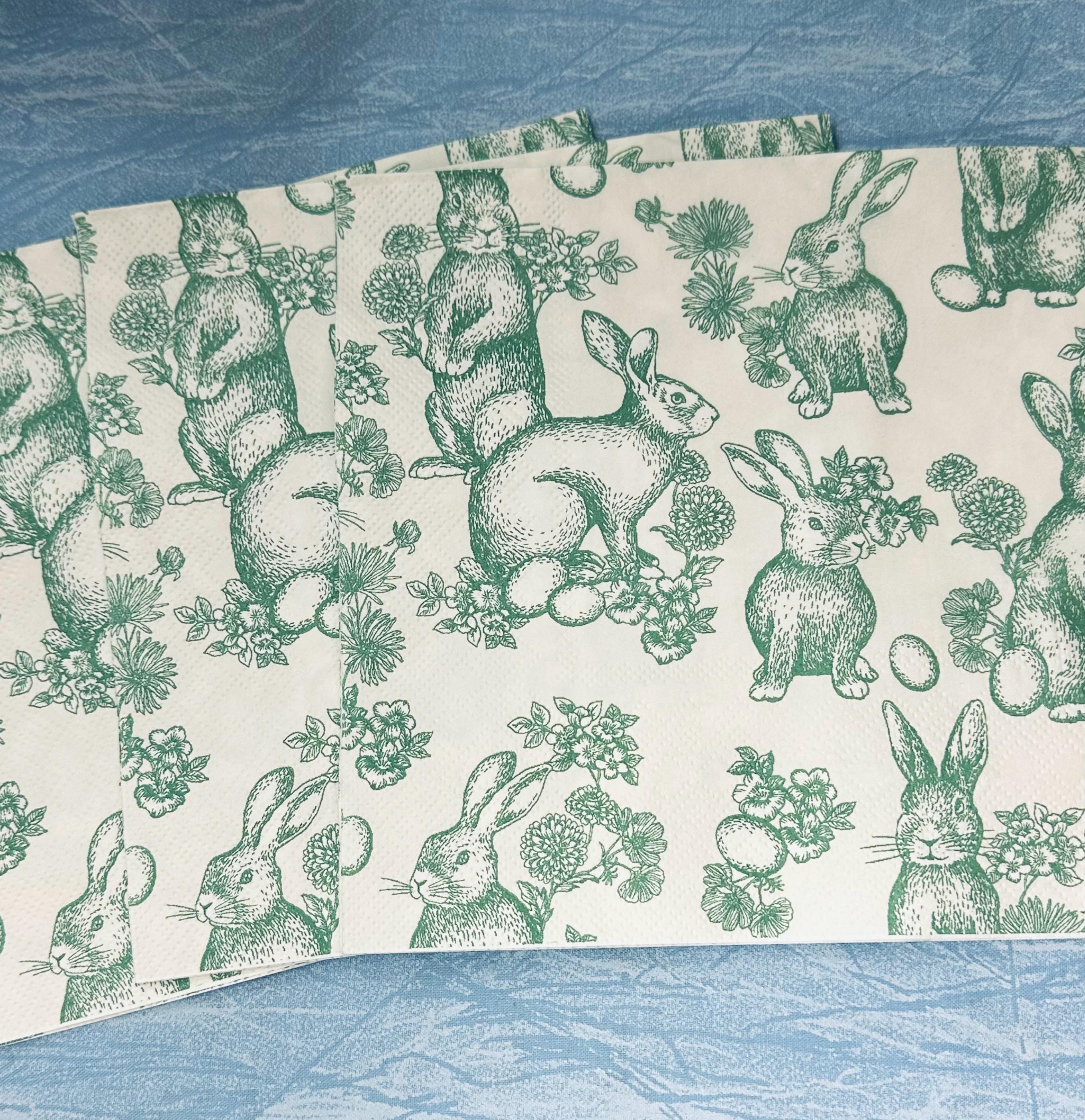 Bunny Decoupage Napkins: Light Green Rabbit Designs, Spring Decor
