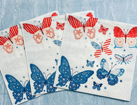 Butterfly Decoupage Napkins Patriotic Napkins, Red, White and Blue Napkins, Decoupage, July 4th Paper, American Flag Napkins, Fourth of July