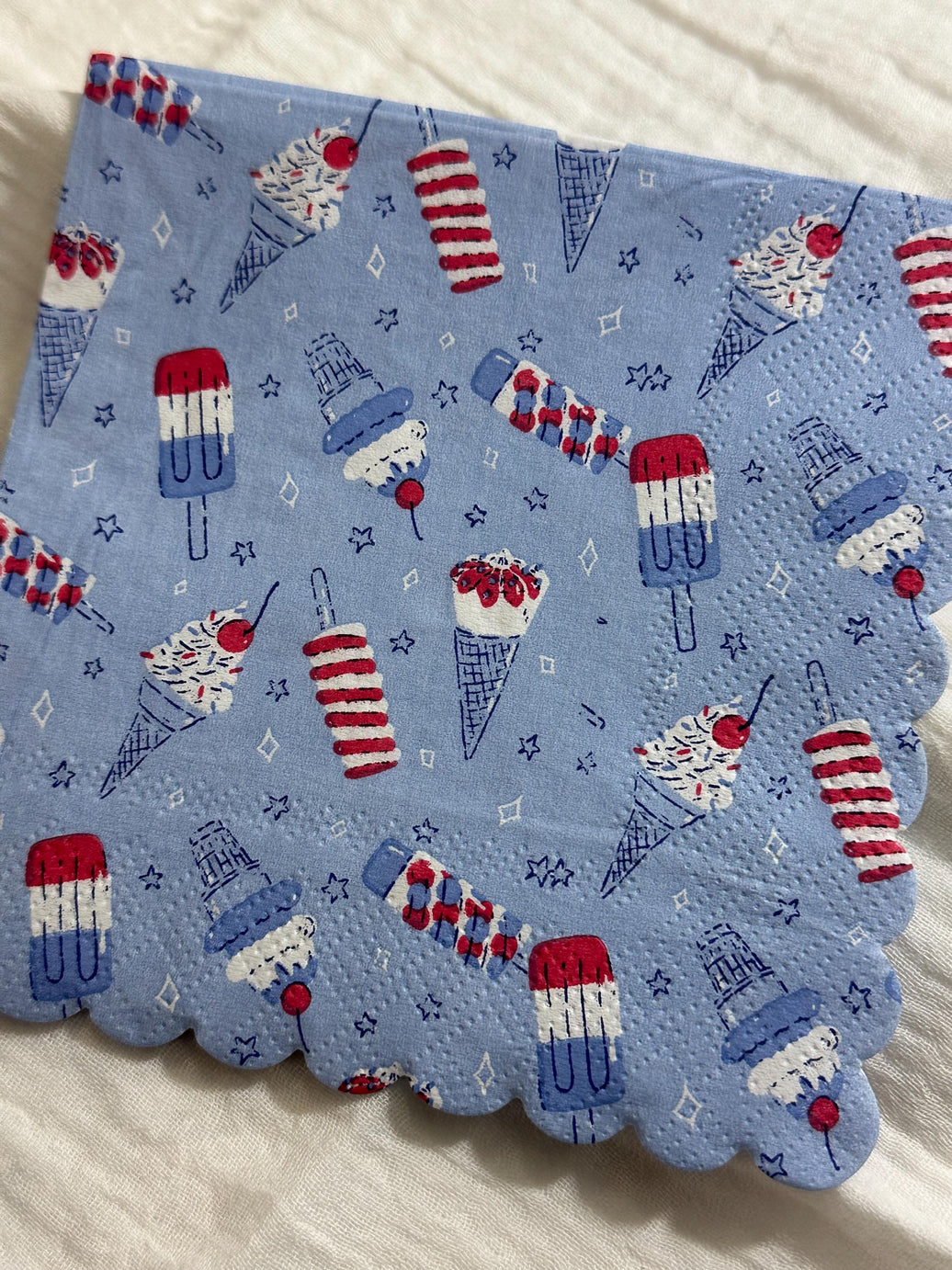 Patriotic Ice Cream Cone Decoupage Napkins: July 4th Party Paper (5x5 inch)