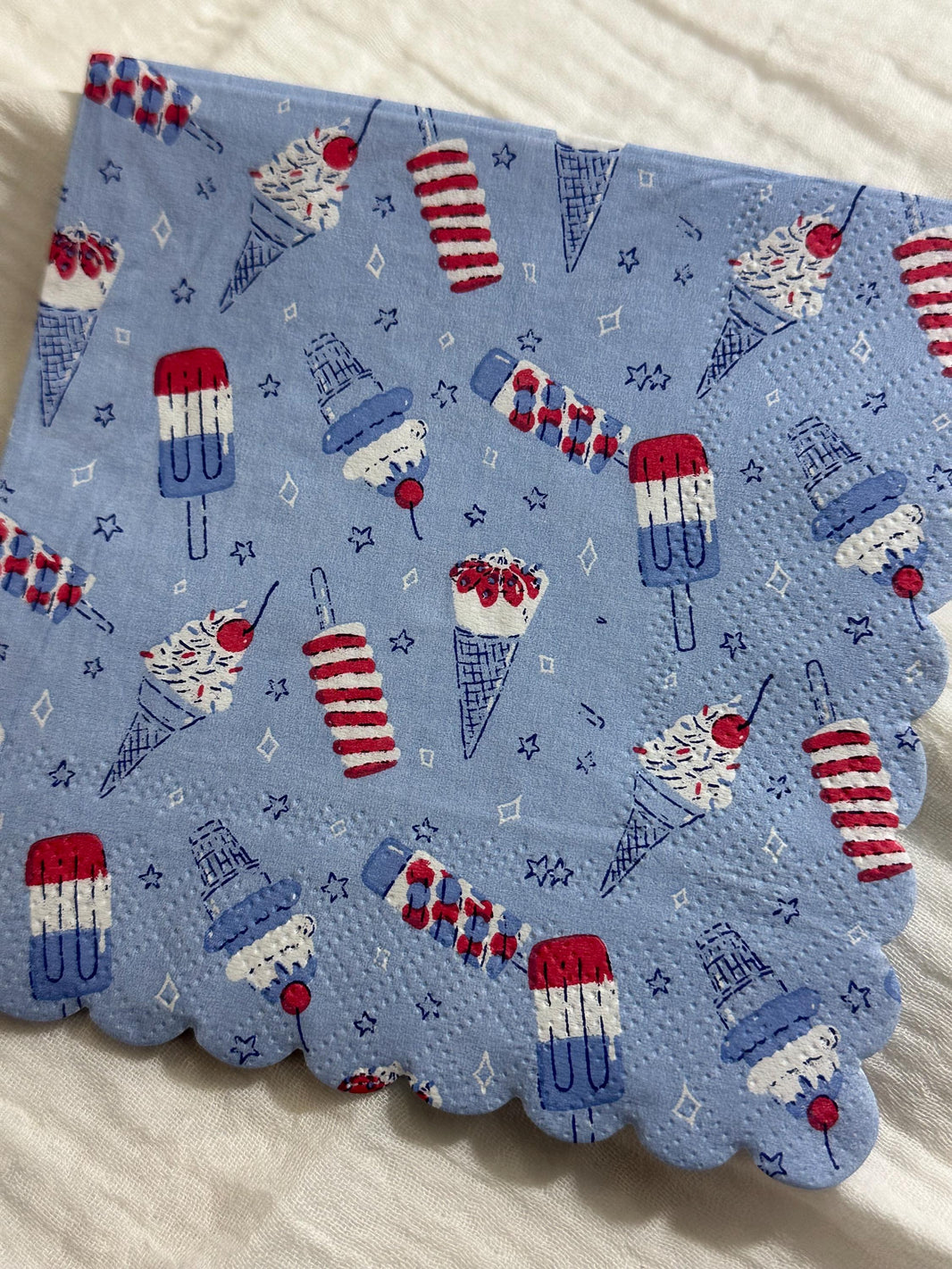 Patriotic Ice Cream Cone Decoupage Napkins: July 4th Party Paper (5x5 inch)