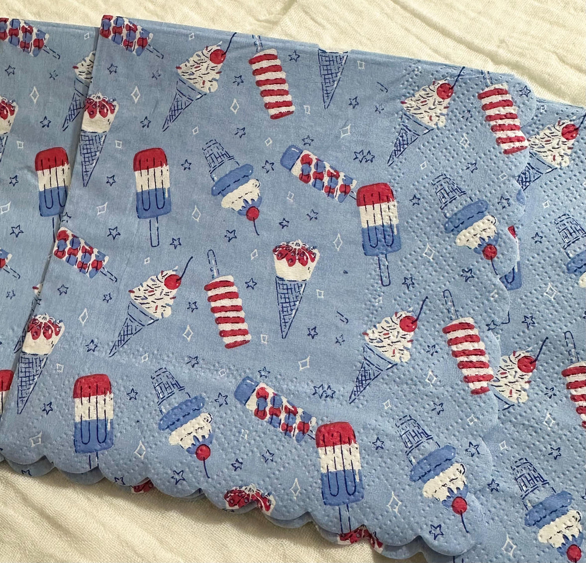 Patriotic Ice Cream Cone Decoupage Napkins: July 4th Party Paper (5x5 inch)