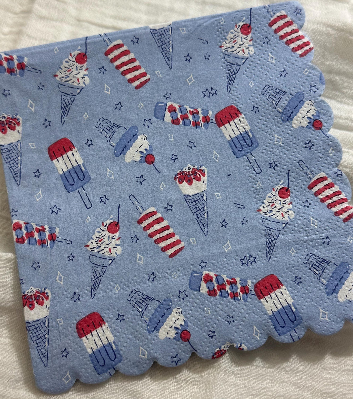Patriotic Ice Cream Cone Decoupage Napkins: July 4th Party Paper (5x5 inch)