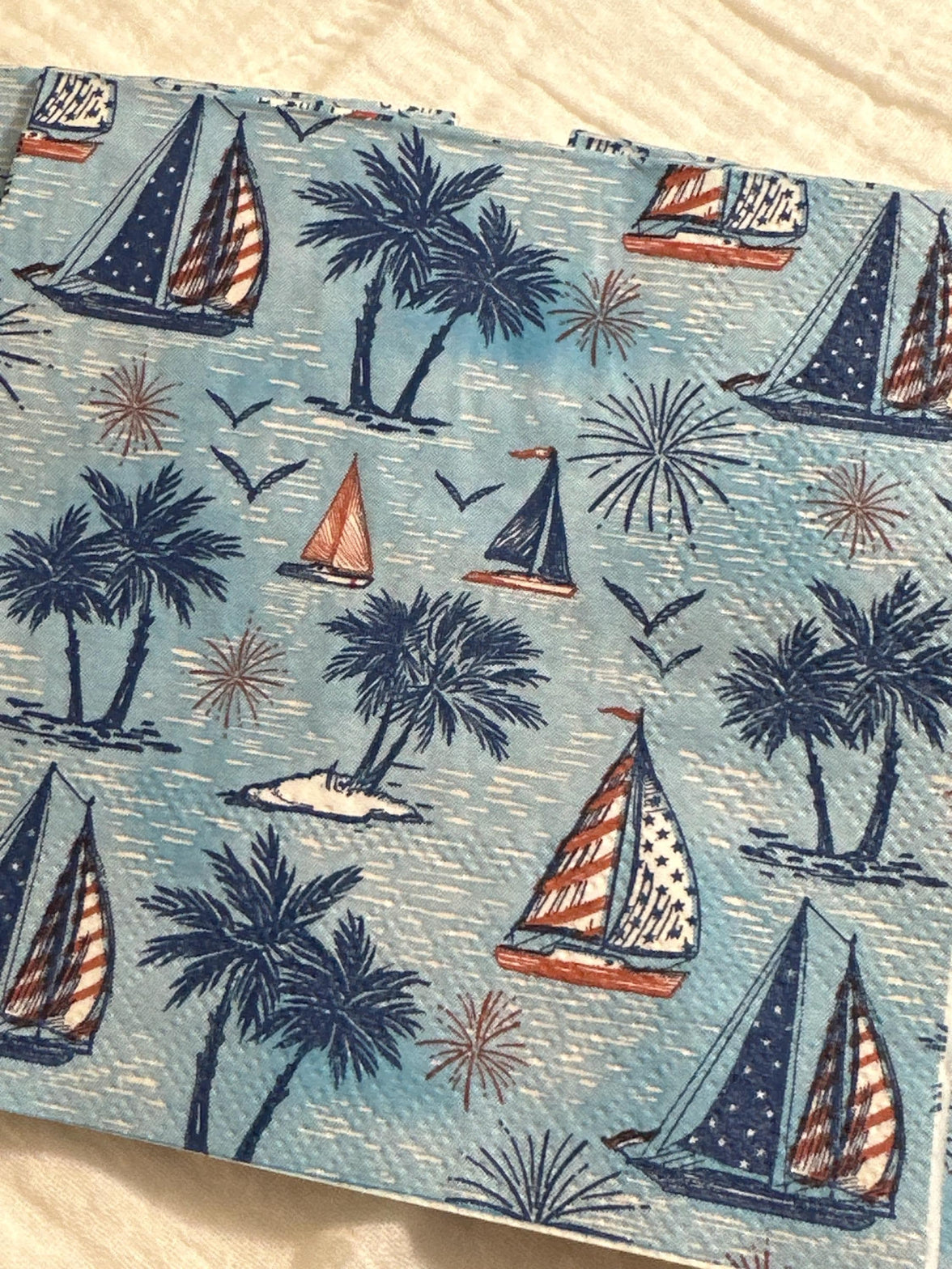 Decoupage Napkins, Sailboat Paper, Patriotic Napkins, Red, White and Blue Napkins, Decoupage Napkin, July 4th, Fourth of July, Memorial Day
