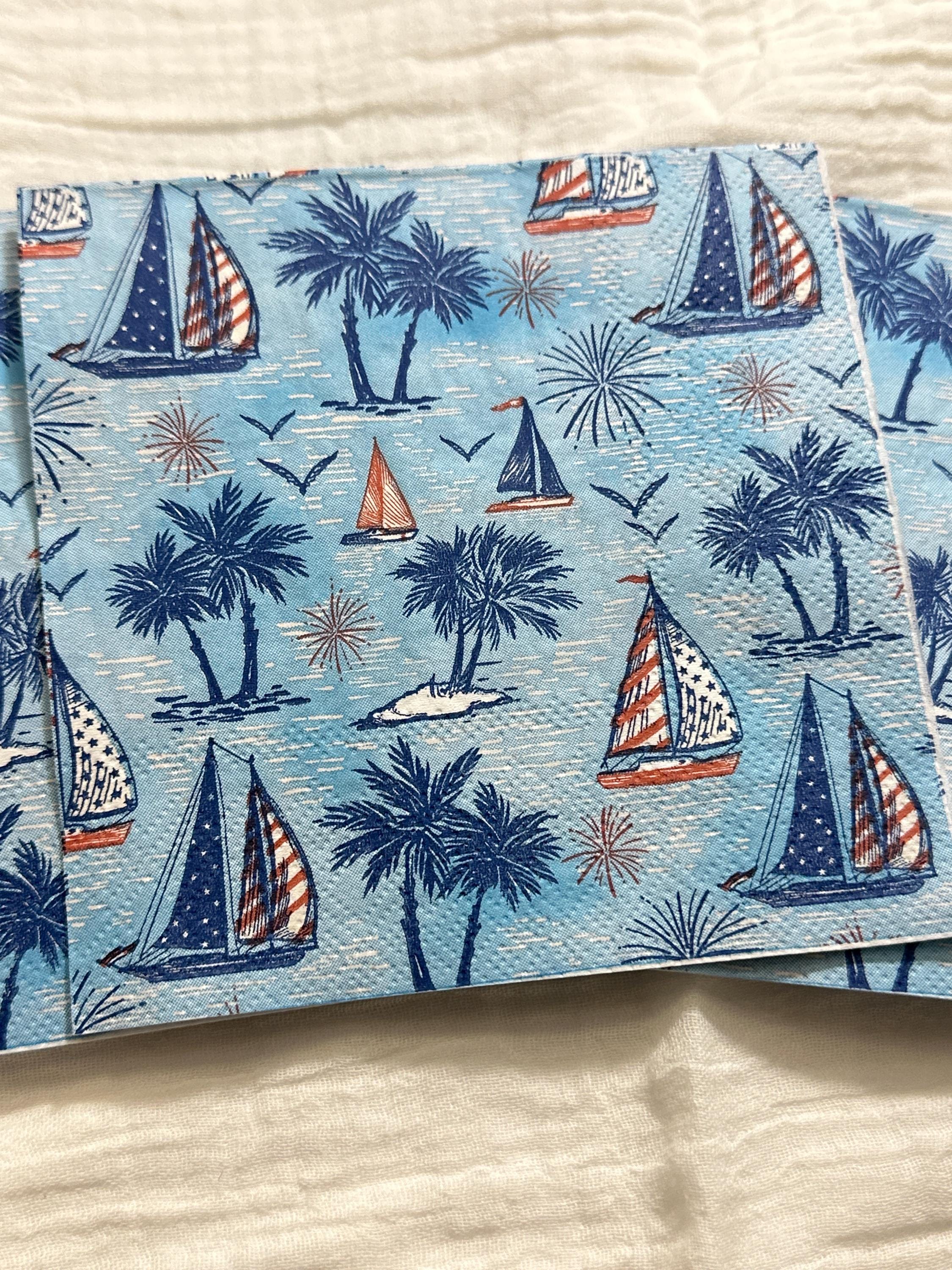 Decoupage Napkins, Sailboat Paper, Patriotic Napkins, Red, White and Blue Napkins, Decoupage Napkin, July 4th, Fourth of July, Memorial Day