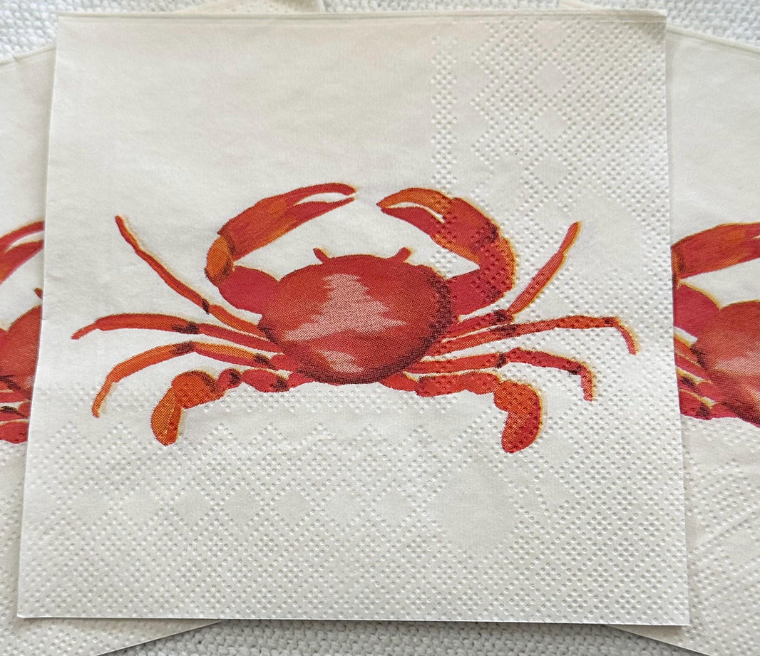 3pc Crab Napkins, Red Crab Decoupage Napkins, Ocean Napkin, Beverage Napkins, Decoupage Paper, Beach Wedding Ideas, Coral / Red Crab Paper