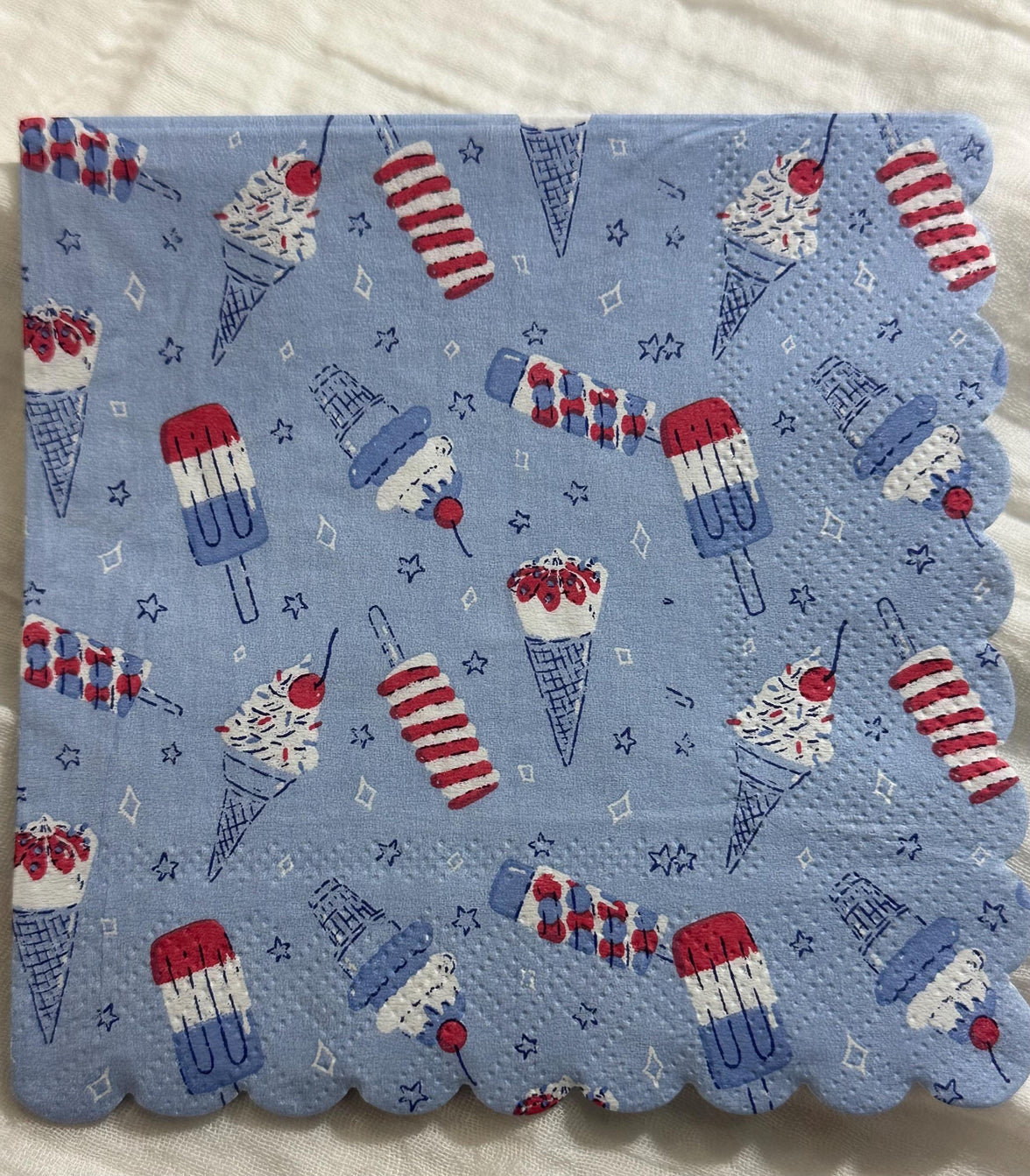 Patriotic Ice Cream Cone Decoupage Napkins: July 4th Party Paper (5x5 inch)