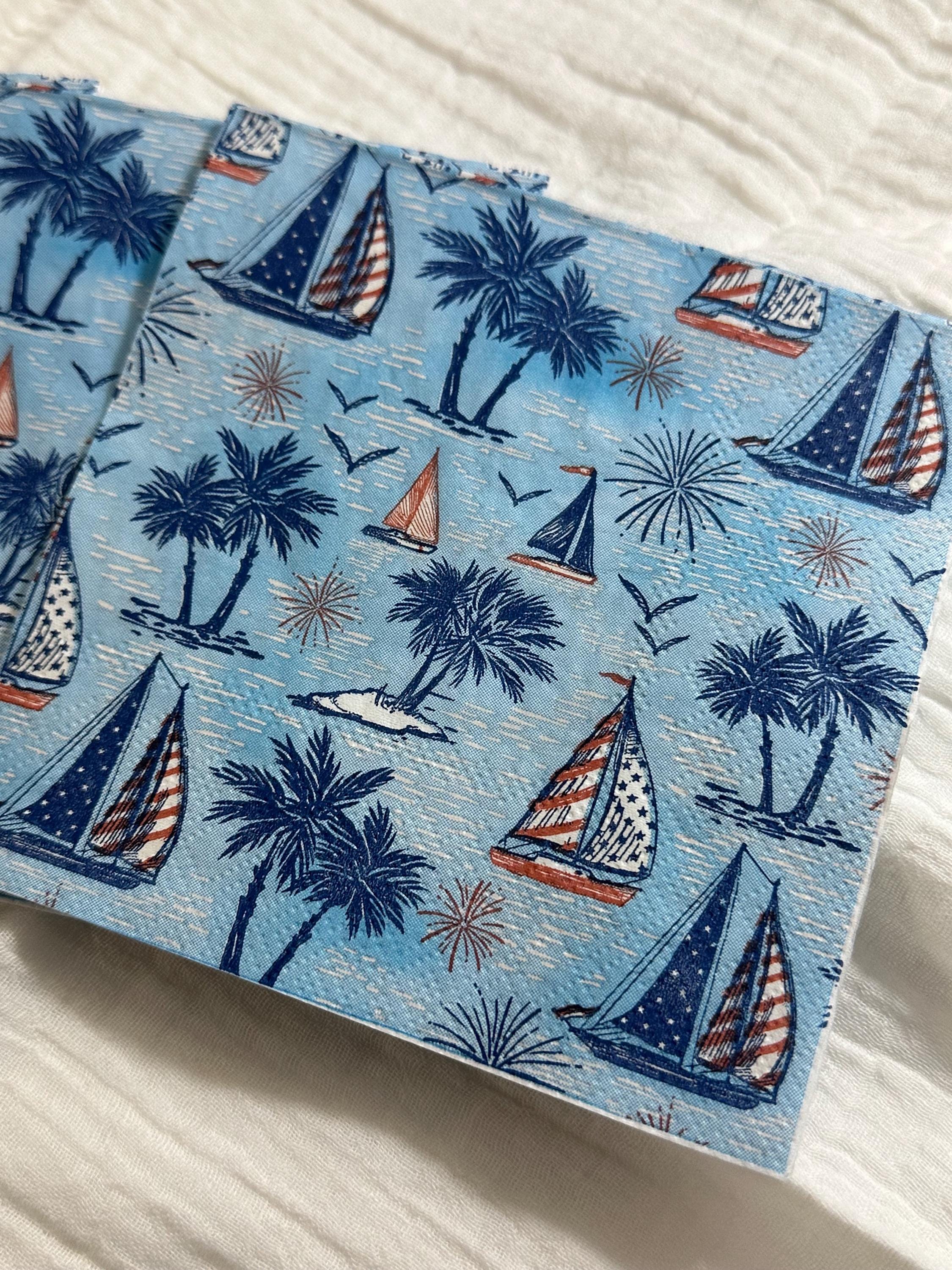 Decoupage Napkins, Sailboat Paper, Patriotic Napkins, Red, White and Blue Napkins, Decoupage Napkin, July 4th, Fourth of July, Memorial Day