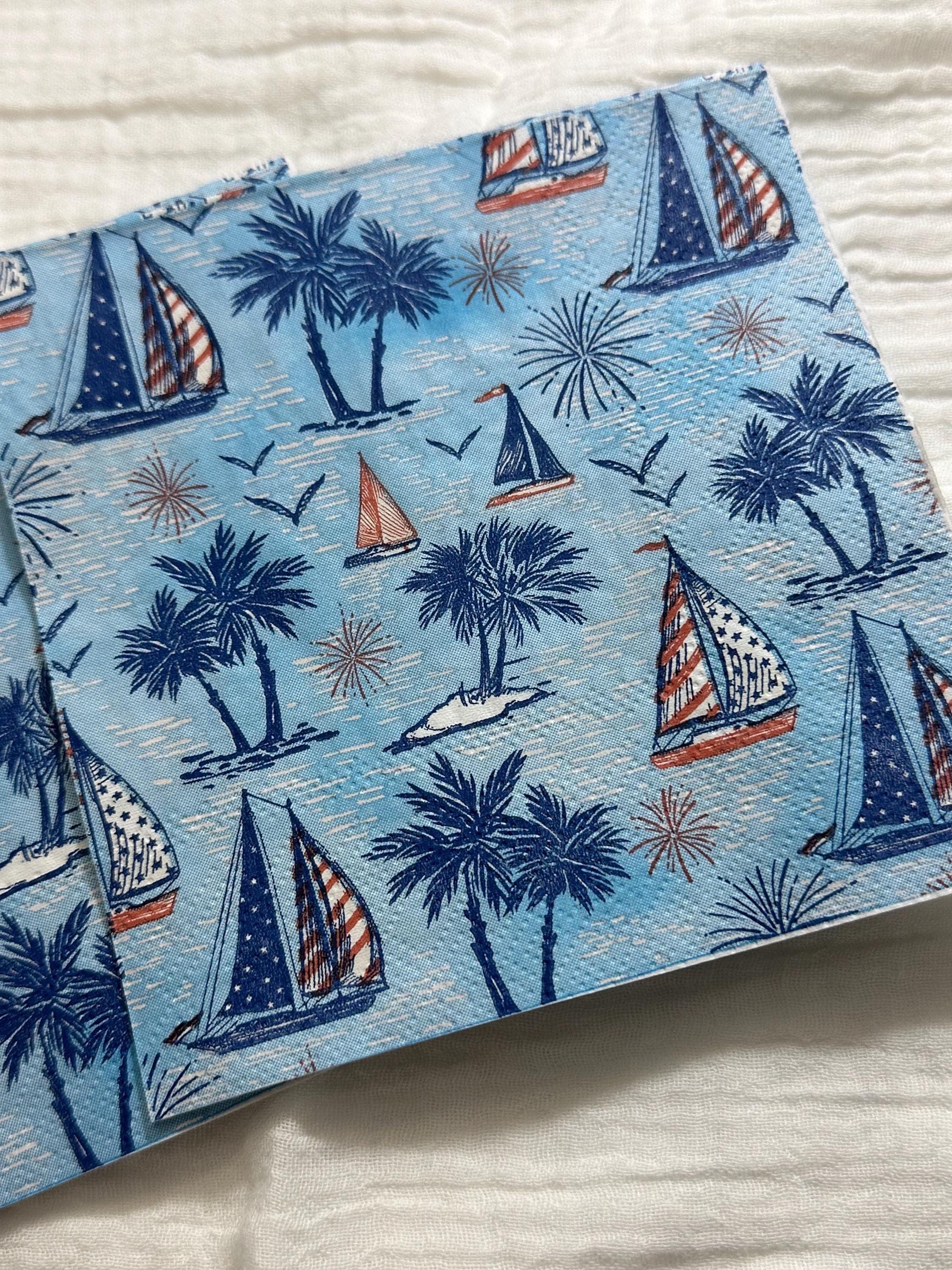 Decoupage Napkins, Sailboat Paper, Patriotic Napkins, Red, White and Blue Napkins, Decoupage Napkin, July 4th, Fourth of July, Memorial Day