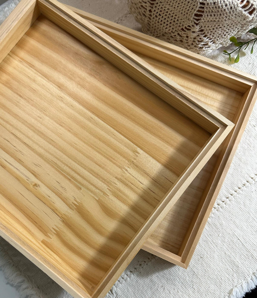Natural Wood Decoupage Tray: Jewelry Display, Craft Organizer (7.5x8.5x1")