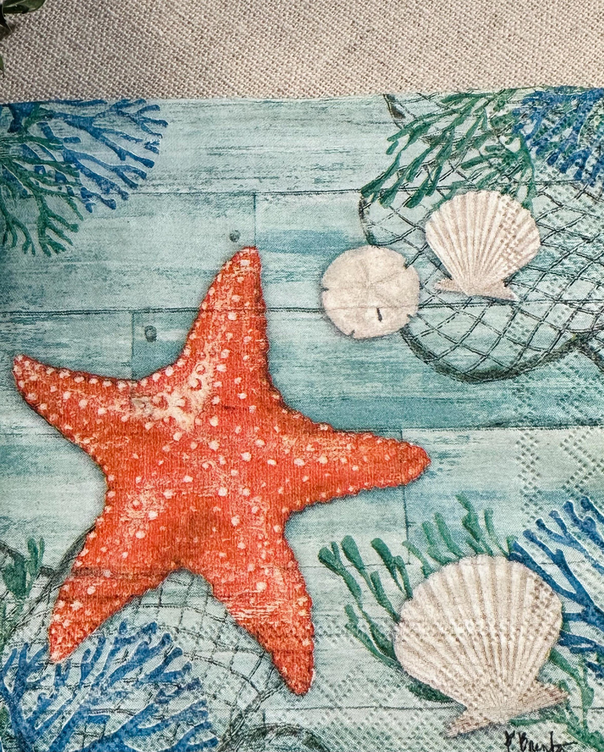 Beach Decoupage Paper Napkins: Starfish Seashell Theme, 3pc