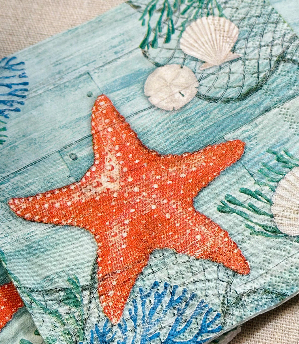 Beach Decoupage Paper Napkins: Starfish Seashell Theme, 3pc