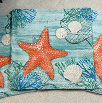 Beach Decoupage Paper Napkins: Starfish Seashell Theme, 3pc