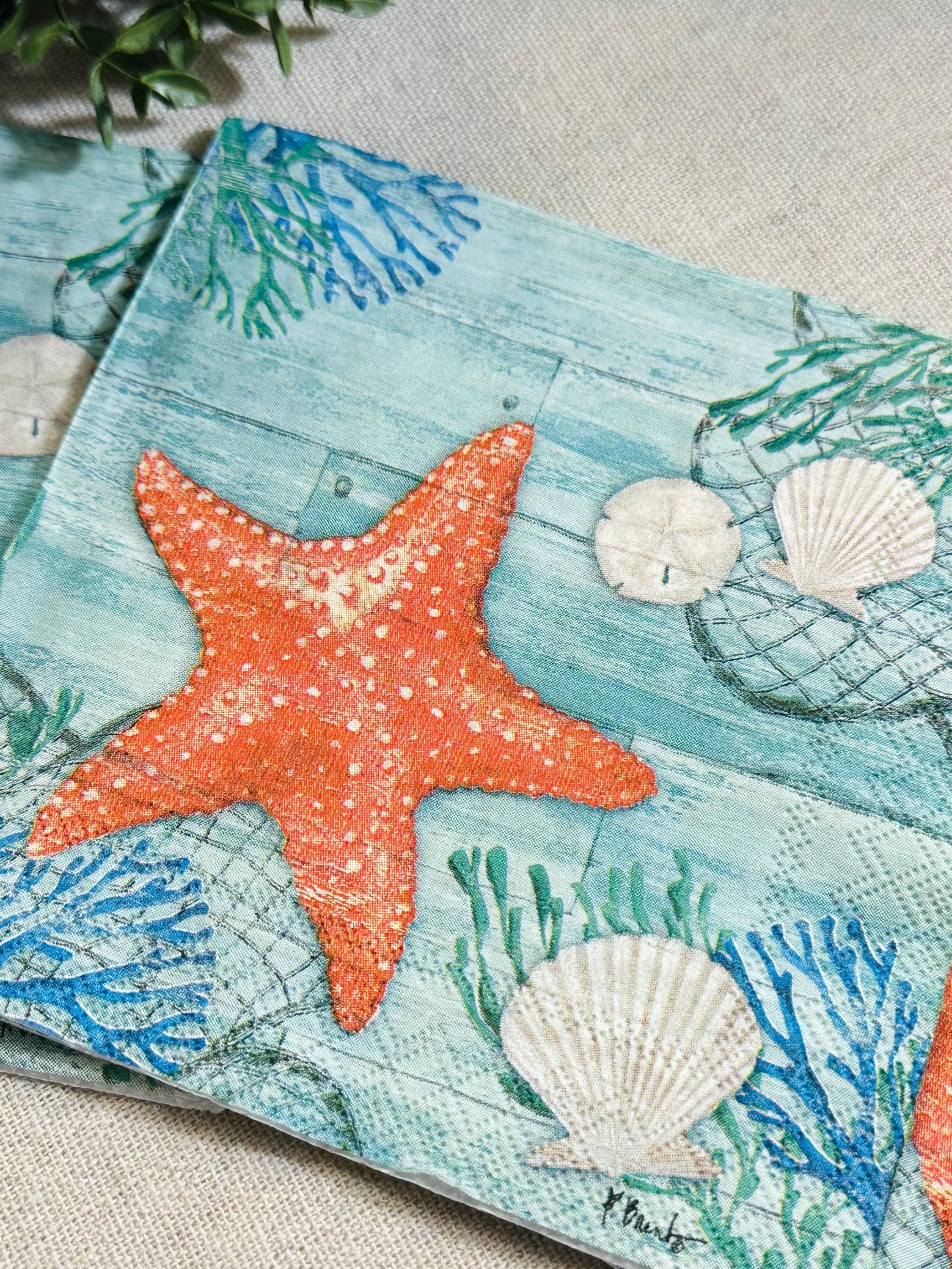 Beach Decoupage Paper Napkins: Starfish Seashell Theme, 3pc