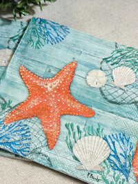 Beach Decoupage Paper Napkins: Starfish Seashell Theme, 3pc