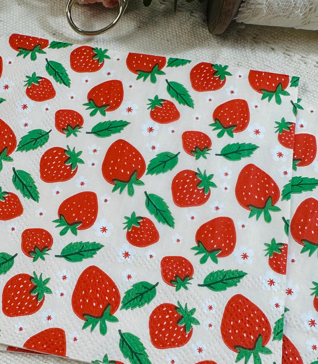 Strawberry Decoupage Napkins: Floral Paper Cocktail Napkins (5x5 inch, 3-Piece Pack)