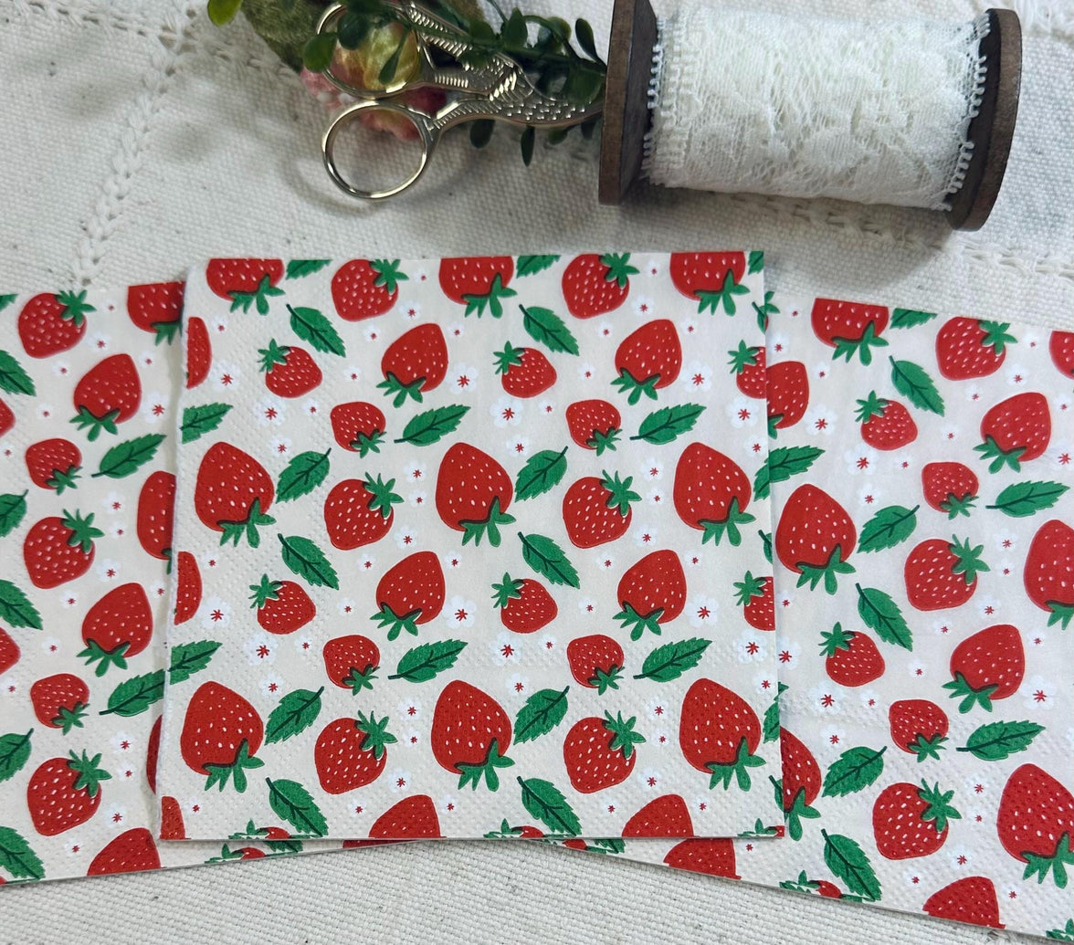 Strawberry Decoupage Napkins: Floral Paper Cocktail Napkins (5x5 inch, 3-Piece Pack)