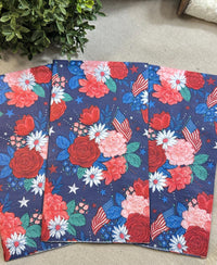 Patriotic Floral Decoupage Napkins, American Flag, July 4th (3-Piece)