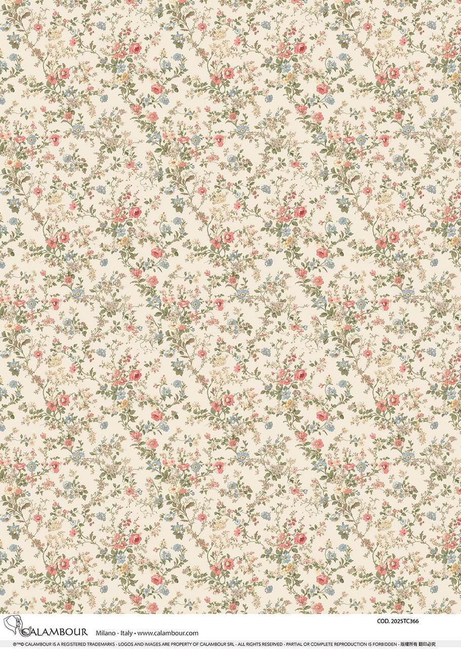 Cream Floral Rice Paper A3 - Calambour Decoupage Paper