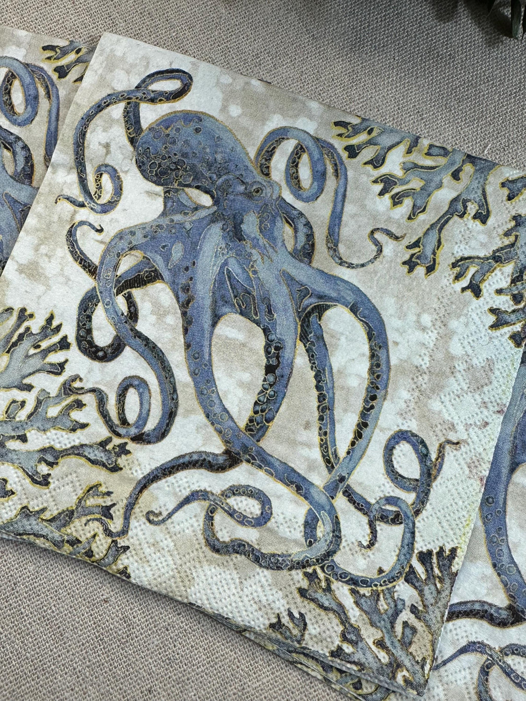 Octopus Decoupage Napkins: Blue Ocean Paper, Beach Wedding Decor