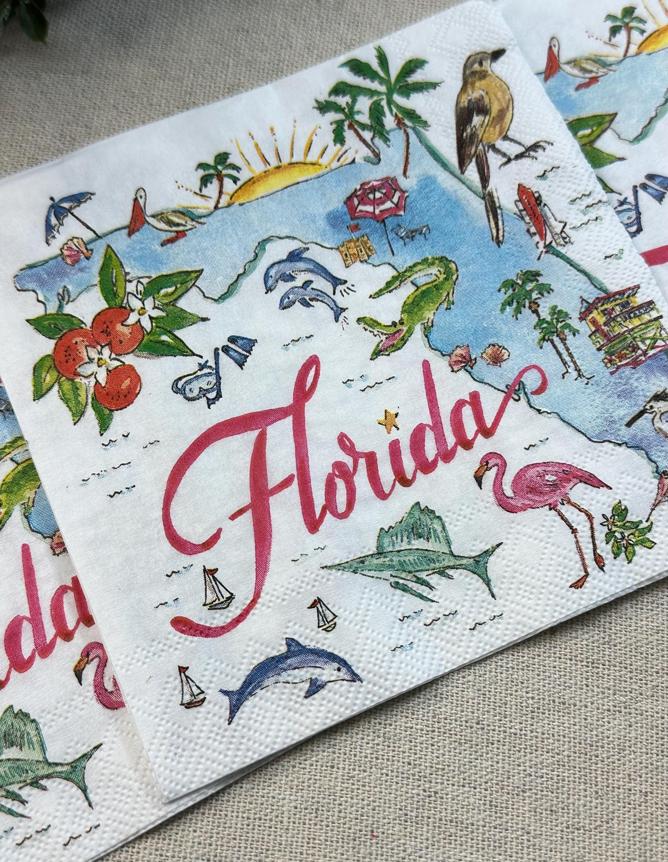 Decoupage Napkins, Florida Napkin, State of Florida Paper, Florida State Themed Napkins, Craft Napkins, Party Napkins, Shell Making Napkins