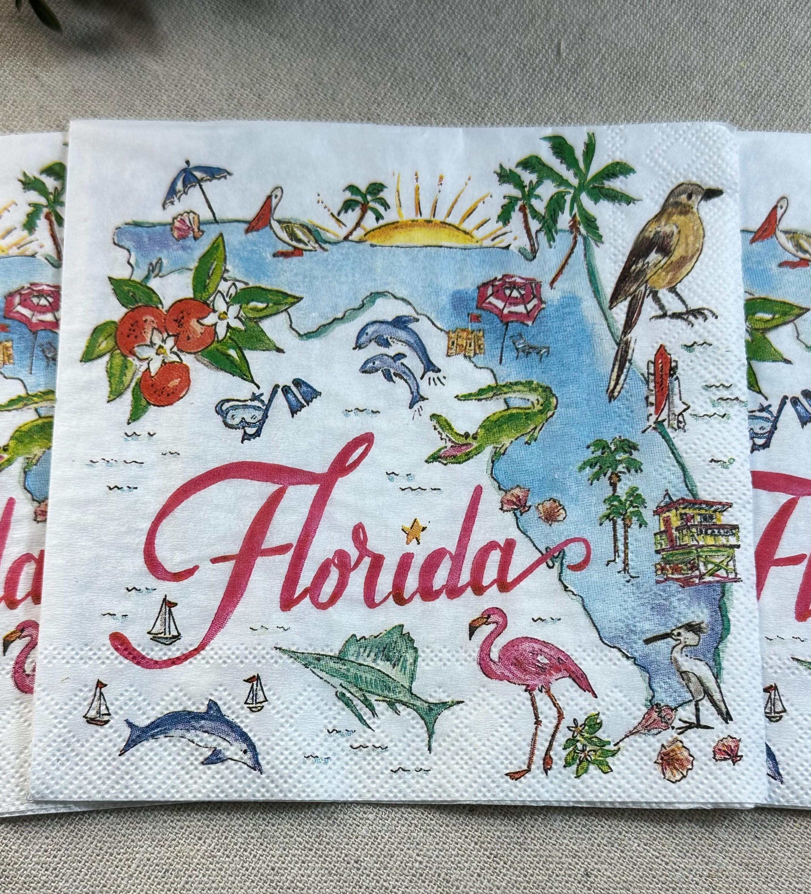 Decoupage Napkins, Florida Napkin, State of Florida Paper, Florida State Themed Napkins, Craft Napkins, Party Napkins, Shell Making Napkins